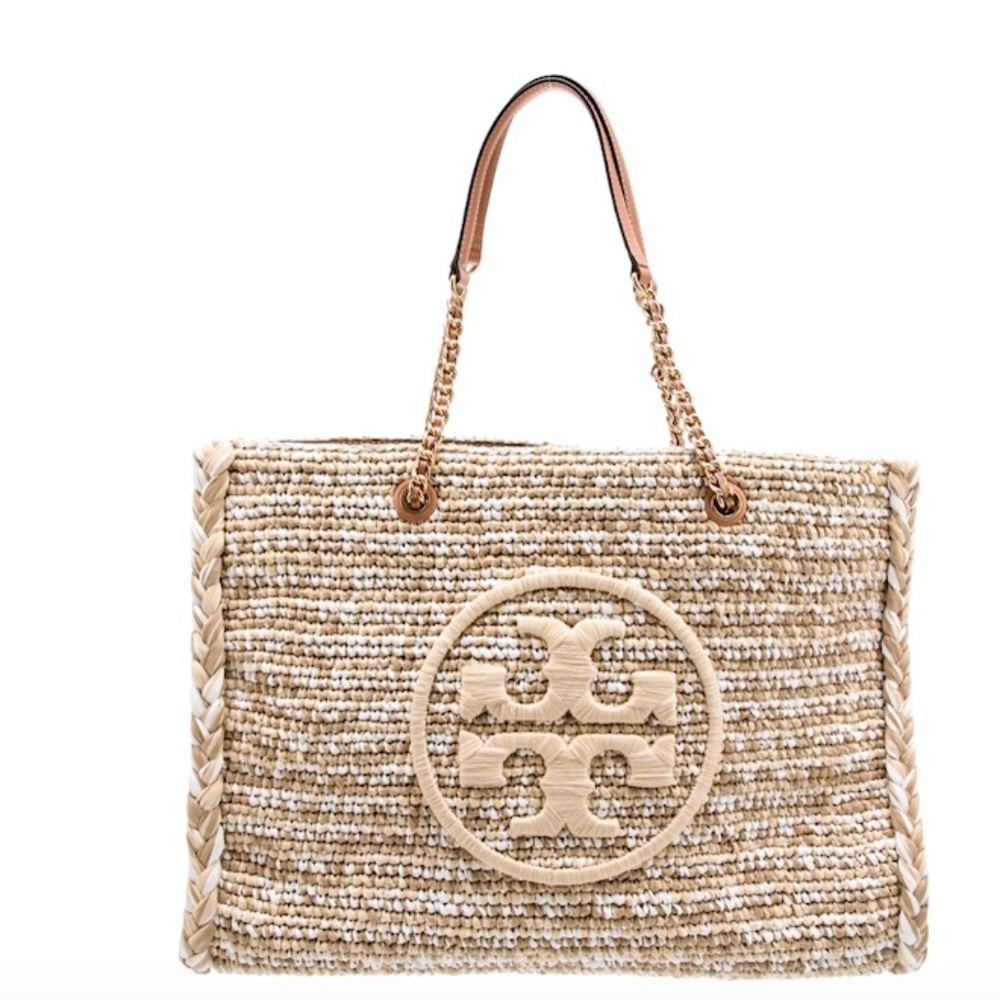 Large Tory Burch Ella Raffia Straw Tote Bag - Picture 7 of 13